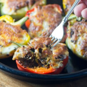 Lentil Mushroom Spinach Stuffed Peppers