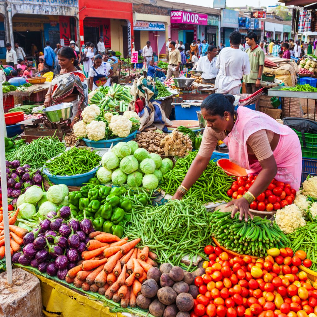 Fruits and vegetables at the local market in India